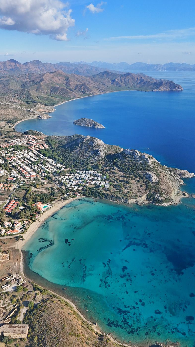 Turquoise lagoon and coves from above